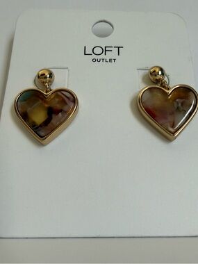 LOFT Gold Heart Drop Earrings with Multicolor Inlay